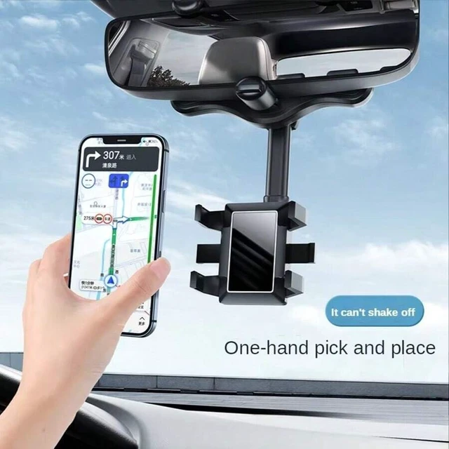 Alt view image 3 of 7 - Bks Multi-Function Adjustable 360° Rotatable Rearview Mirror Car Phone Mount Holder, Extendable Bracket Compatible With iPhone Android