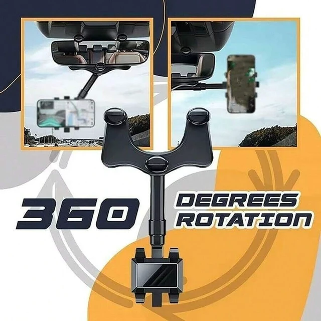 Alt view image 5 of 7 - Bks Multi-Function Adjustable 360° Rotatable Rearview Mirror Car Phone Mount Holder, Extendable Bracket Compatible With iPhone Android