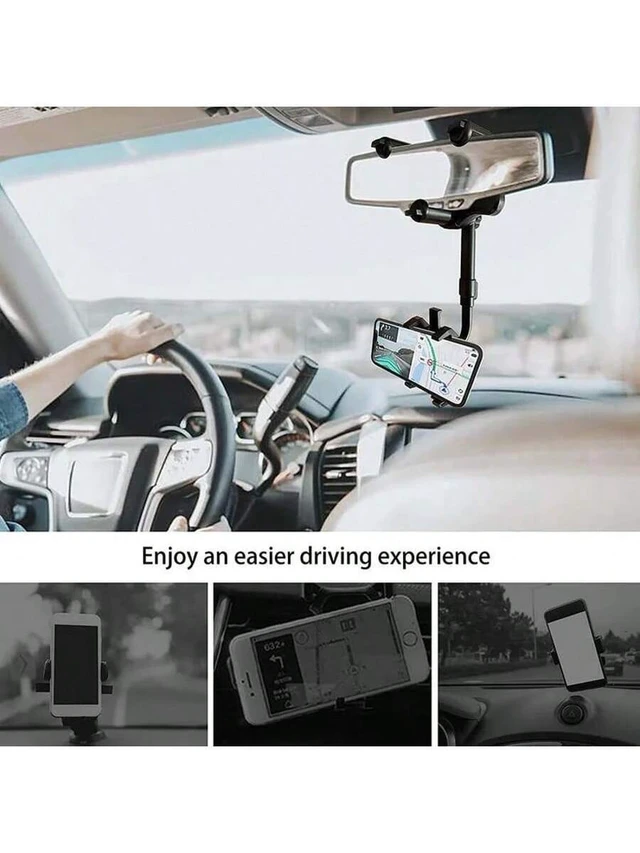 Alt view image 6 of 7 - Bks Multi-Function Adjustable 360° Rotatable Rearview Mirror Car Phone Mount Holder, Extendable Bracket Compatible With iPhone Android