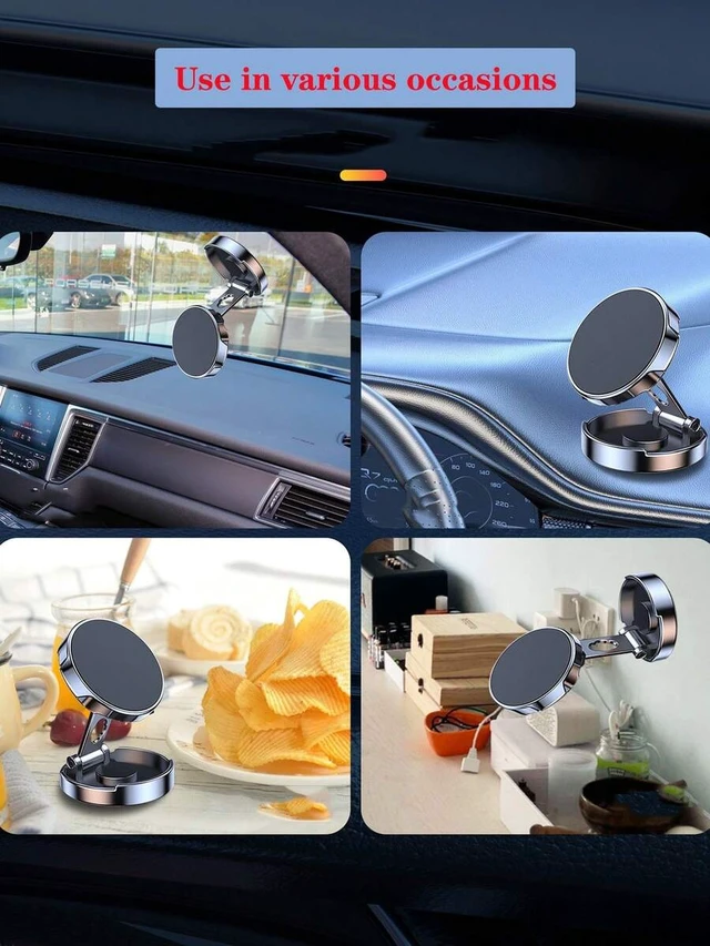 Alt view image 3 of 7 - Bks 720° Foldable Magnetic Car Phone Holder All-Metal Strong Magnet Adhesive Navigation For Dashboards 360° Rotation Portrait Landscape