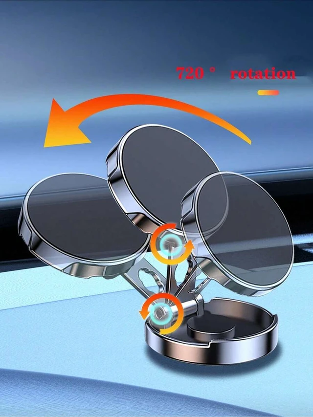 Alt view image 4 of 7 - Bks 720° Foldable Magnetic Car Phone Holder All-Metal Strong Magnet Adhesive Navigation For Dashboards 360° Rotation Portrait Landscape