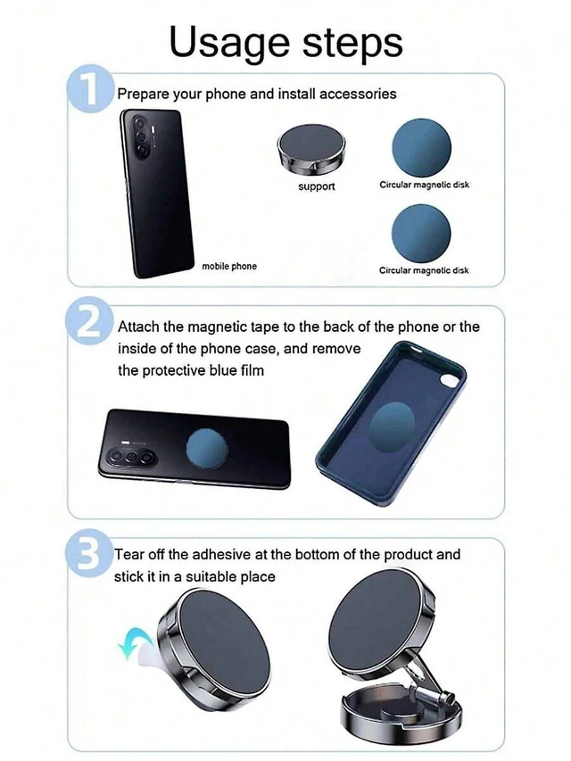 Alt view image 5 of 7 - Bks 720° Foldable Magnetic Car Phone Holder All-Metal Strong Magnet Adhesive Navigation For Dashboards 360° Rotation Portrait Landscape