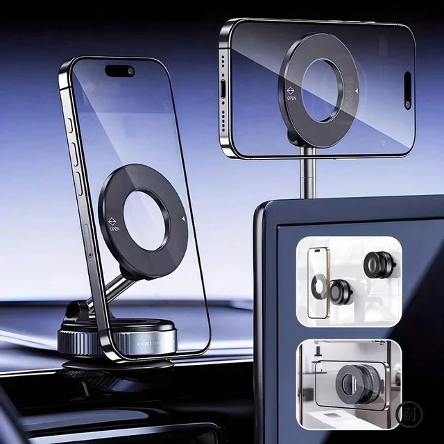 Alt view image 3 of 7 - Bks Strong Magnetic Car Phone Holder, Foldable Design, 360° Adjustable Vacuum Suction Mount, Universal For Car, Desk & Bathroom