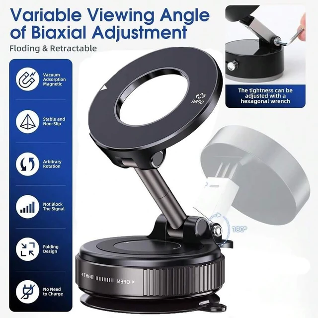 Alt view image 5 of 7 - Bks Strong Magnetic Car Phone Holder, Foldable Design, 360° Adjustable Vacuum Suction Mount, Universal For Car, Desk & Bathroom