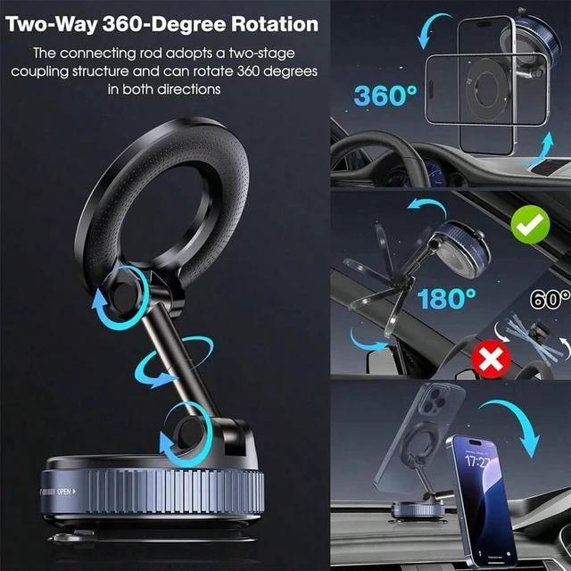 Alt view image 6 of 7 - Bks Strong Magnetic Car Phone Holder, Foldable Design, 360° Adjustable Vacuum Suction Mount, Universal For Car, Desk & Bathroom
