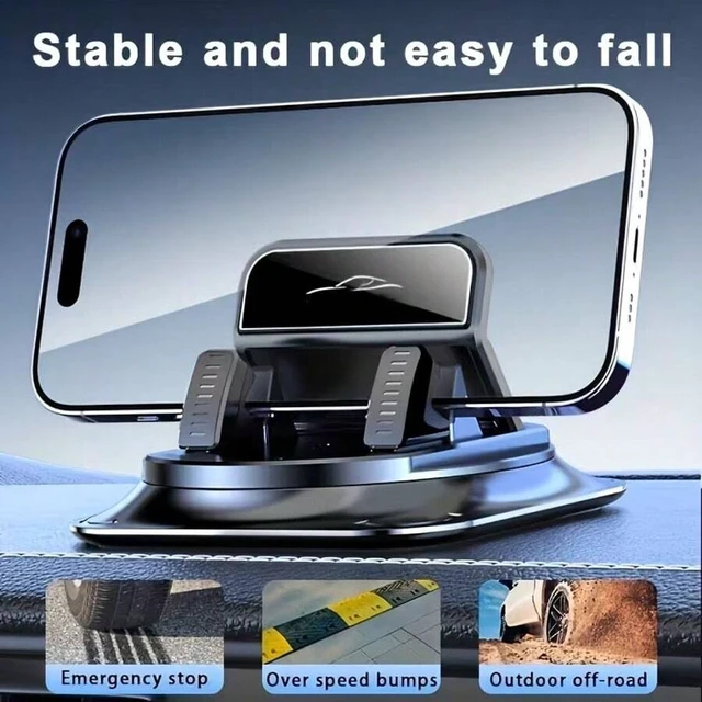 Alt view image 3 of 7 - Bks 360° Rotating Portable Anti-Slip Car Phone Holder, Horizontal & Vertical Use, Strong Adhesive Dashboard Mount for Office Home