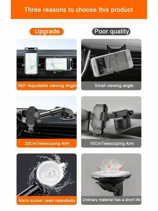 Alt view image 7 of 7 - Bks Suction Cup Car Phone Holder Universal Dashboard Console Multi-Function Telescopic Navigation Mount