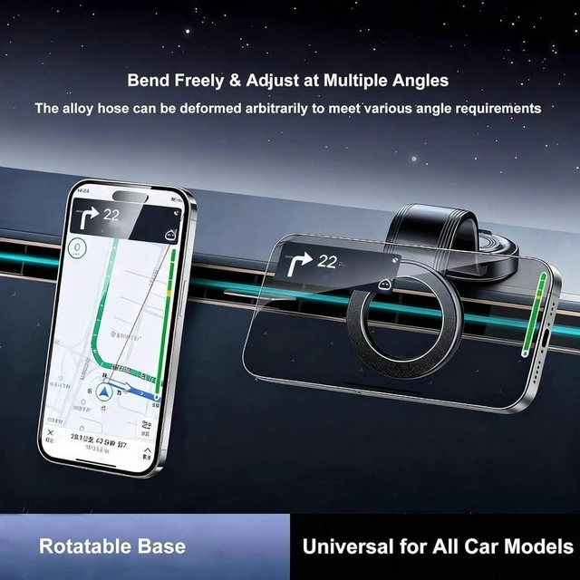 Alt view image 4 of 7 - Bks Magnetic Car Phone Holder Flexible Aluminum Arm Dashboard Windshield Mount 360 Rotation Compatible iPhone 17 Air 16 15 14 13 12 Series All Phones