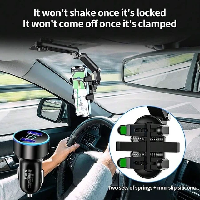 Alt view image 4 of 7 - Bks Rotatable Retractable Car Phone Mount Holder Rearview Mirror Sun Visor Universal for iPhone Android Smartphones