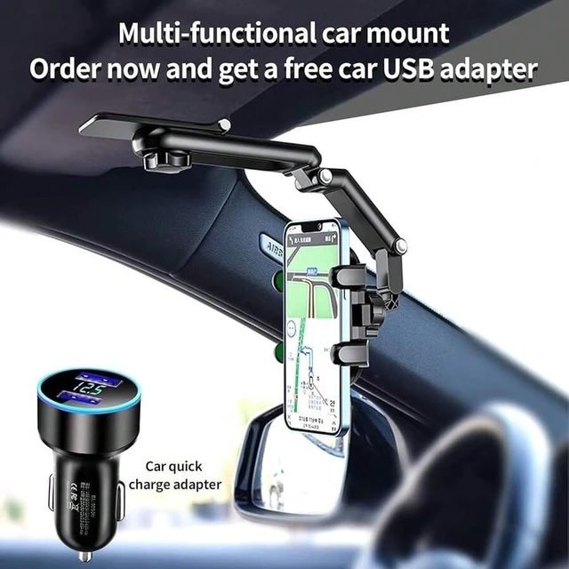 Alt view image 5 of 7 - Bks Rotatable Retractable Car Phone Mount Holder Rearview Mirror Sun Visor Universal for iPhone Android Smartphones