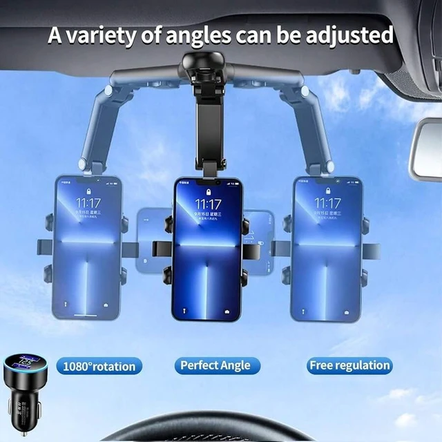 Alt view image 7 of 7 - Bks Rotatable Retractable Car Phone Mount Holder Rearview Mirror Sun Visor Universal for iPhone Android Smartphones