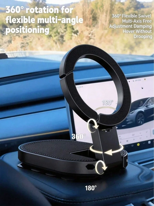 Alt view image 2 of 7 - Bks 3-In-1 Magnetic Phone Mount - 360° Rotating Foldable Car Holder, Dashboard Air Vent Backpack Clip, MagSafe Compatible Universal Design Portable Travel Essential