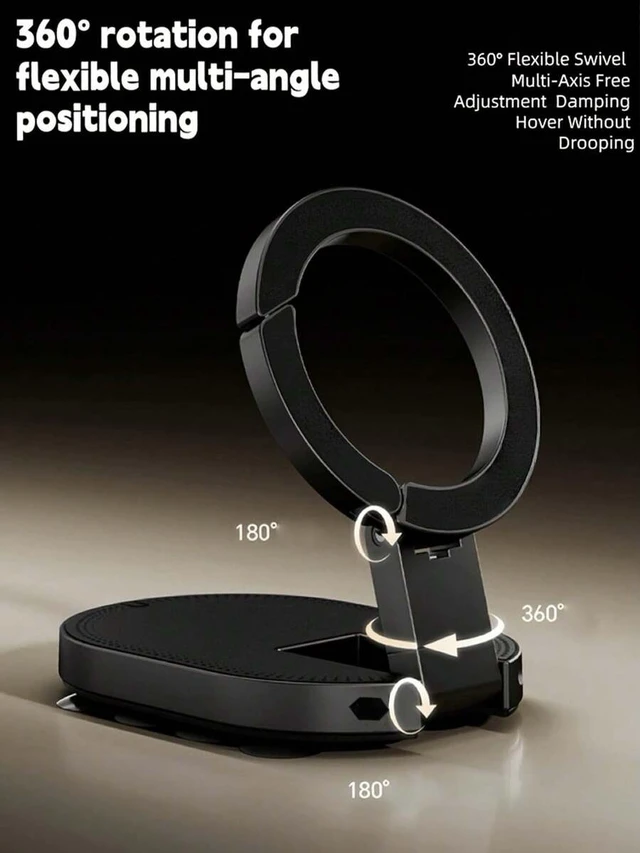 Alt view image 3 of 7 - Bks 3-In-1 Magnetic Phone Mount - 360° Rotating Foldable Car Holder, Dashboard Air Vent Backpack Clip, MagSafe Compatible Universal Design Portable Travel Essential