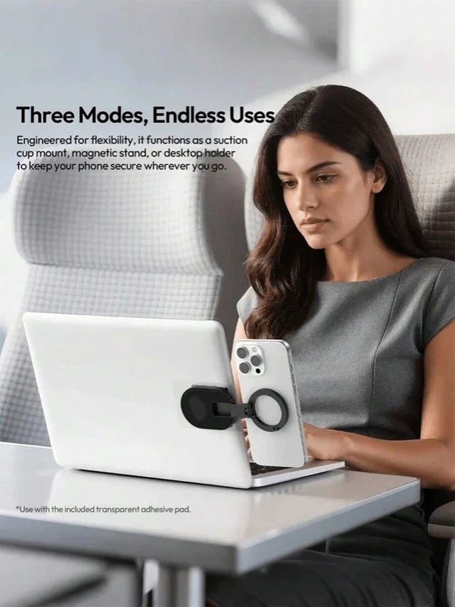 Alt view image 4 of 7 - Bks 3-In-1 Magnetic Phone Mount - 360° Rotating Foldable Car Holder, Dashboard Air Vent Backpack Clip, MagSafe Compatible Universal Design Portable Travel Essential