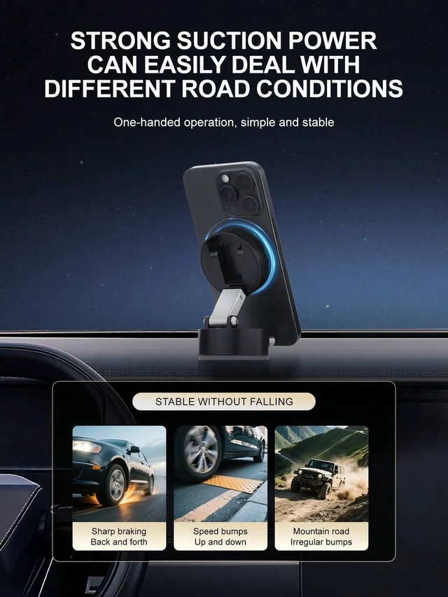 Alt view image 4 of 7 - Bks Multi Functional Magnetic Adjustable Horizontally Mounted Car Phone Holder With Cushion, Suitable For All Phones, Waterproof ABS Material, Fashionable Car Accessories | Textured Surface Design Com