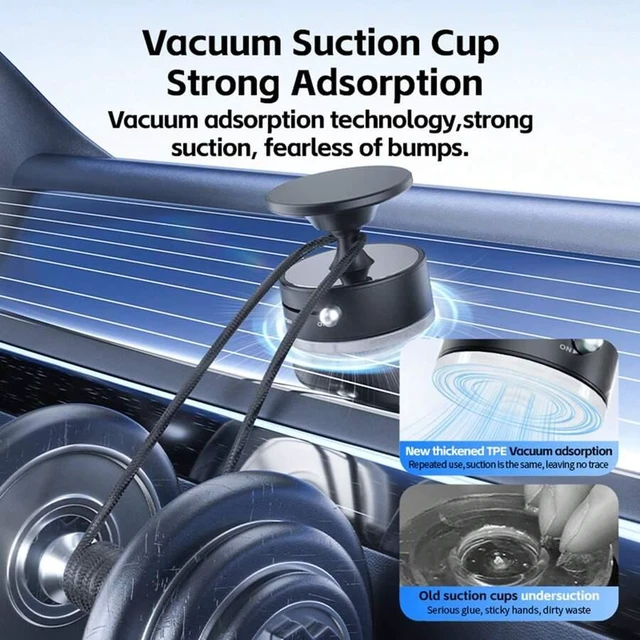 Alt view image 4 of 7 - Bks Vacuum Magnetic Phone Stand, 360°Adjustable Car Holder With Suction Cup For Magsafe Compatible IPhone 17/16/15 Android Smartphones Universal
