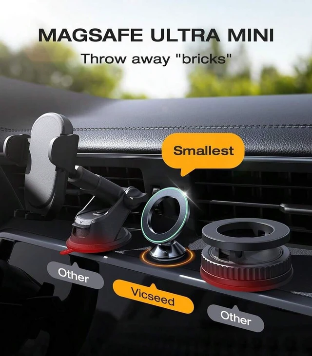 Alt view image 4 of 7 - Bks Magnetic Car Phone Holder Mount for iPhone 17 16 15 14 13 12, High Low Temp Resistant Dashboard MagSafe Mount 360 Adjustable