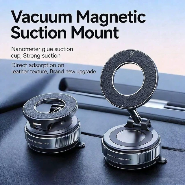 Main image of Bks Magnetic Leather Texture Car Phone Holder, 360° Rotatable Suction Cup, Anti-UV Epoxy Resin, Universal Dashboard Windshield Navigation Bracket