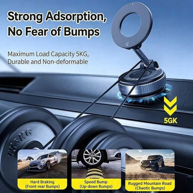 Alt view image 2 of 7 - Bks Magnetic Leather Texture Car Phone Holder, 360° Rotatable Suction Cup, Anti-UV Epoxy Resin, Universal Dashboard Windshield Navigation Bracket