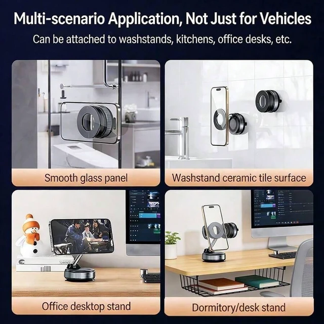 Alt view image 3 of 7 - Bks Magnetic Leather Texture Car Phone Holder, 360° Rotatable Suction Cup, Anti-UV Epoxy Resin, Universal Dashboard Windshield Navigation Bracket