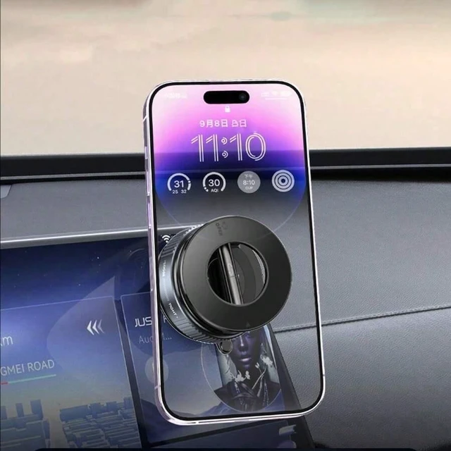 Alt view image 5 of 7 - Bks Magnetic Leather Texture Car Phone Holder, 360° Rotatable Suction Cup, Anti-UV Epoxy Resin, Universal Dashboard Windshield Navigation Bracket
