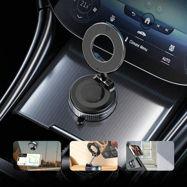 Alt view image 6 of 7 - Bks Magnetic Leather Texture Car Phone Holder, 360° Rotatable Suction Cup, Anti-UV Epoxy Resin, Universal Dashboard Windshield Navigation Bracket