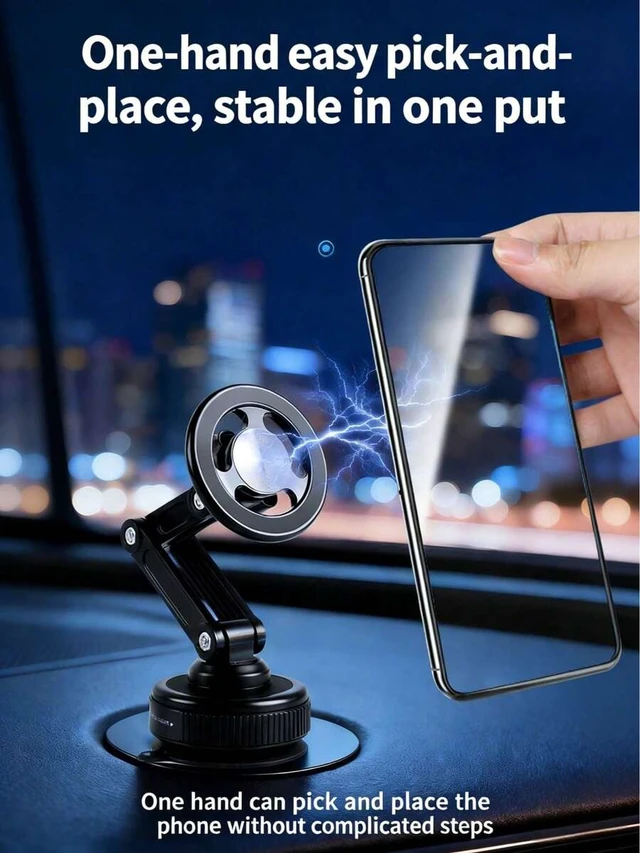 Alt view image 4 of 7 - Bks 360 Rotating Magnetic Car Phone Holder Multi-Angle Mechanical Arm Adjustable Mount for Dashboard Glass Desk with Suction Cup