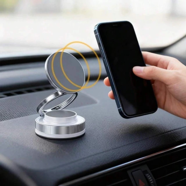 Alt view image 2 of 7 - Bks Magnetic Car Phone Holder for Hyundai Tucson HEV, Vacuum Suction Foldable Cradle, White