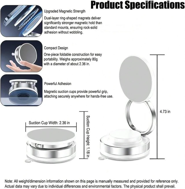 Alt view image 4 of 7 - Bks Magnetic Car Phone Holder for Hyundai Tucson HEV, Vacuum Suction Foldable Cradle, White