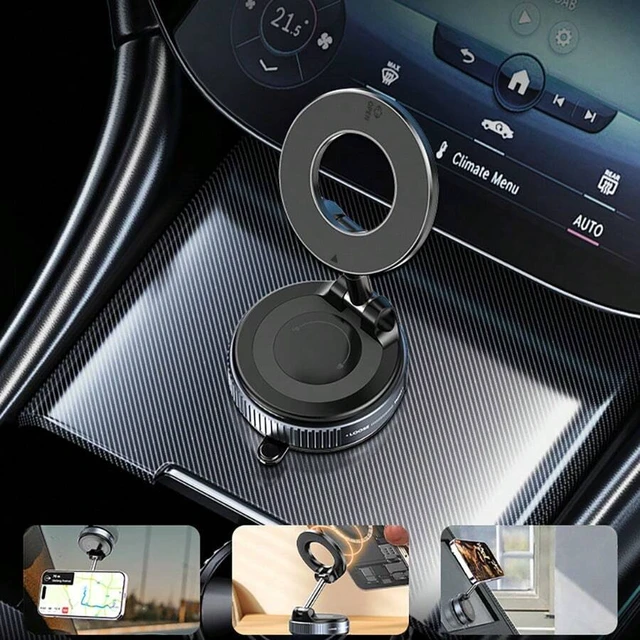 Alt view image 3 of 7 - Bks Premium Vacuum Suction Magnetic Car Phone Mount 360 Rotation Foldable Arm N52 Magnet For Flat Surfaces Dashboard Windshield