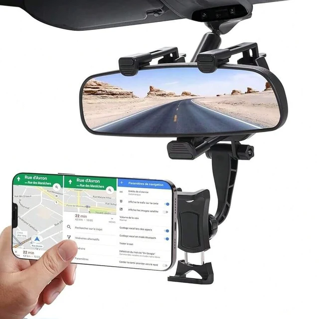 Main image of Bks Universal Car Phone Holder Rear View Mirror Mount Cradle Fits iPhone Galaxy All Devices