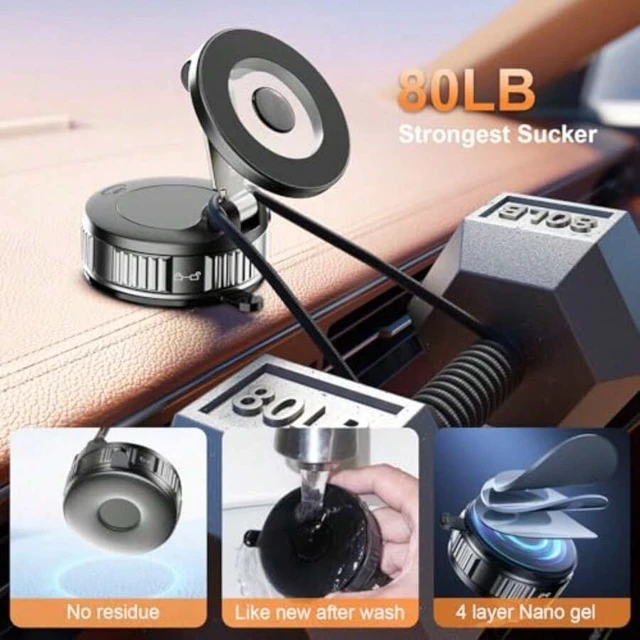 Alt view image 5 of 7 - Bks Magnetic Car Phone Holder 360 Adjustable Vacuum Mount 80LBS Suction for iPhone 17 16 15 14 13 12 Dash Windshield