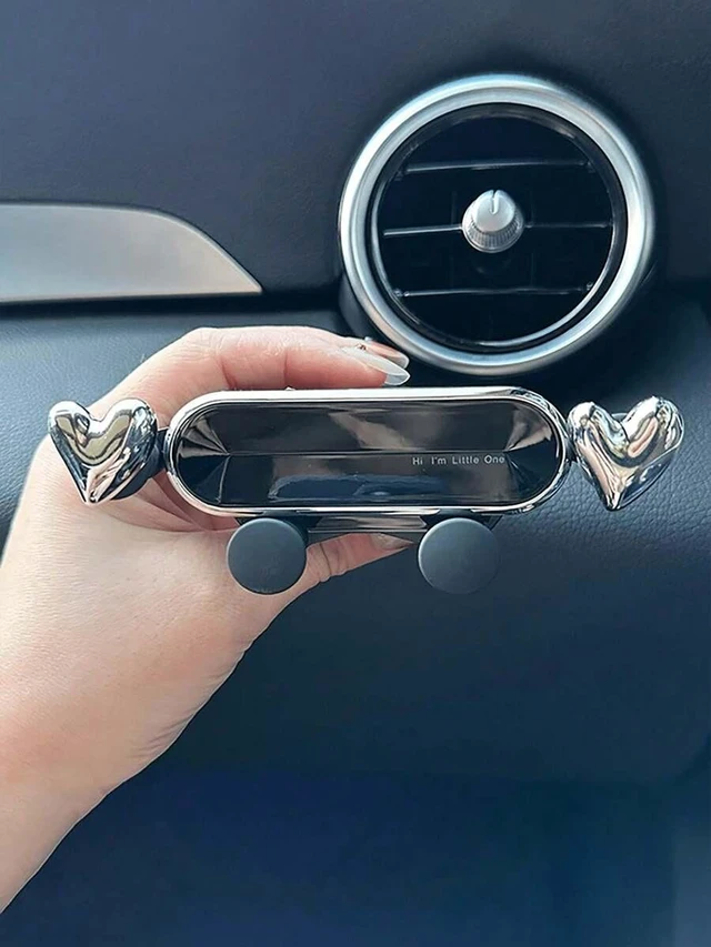 Main image of Bks Heart Shaped Car Phone Holder Vent Mount Silver PVC Dashboard Navigation Bracket Detachable Washable Universal Fit