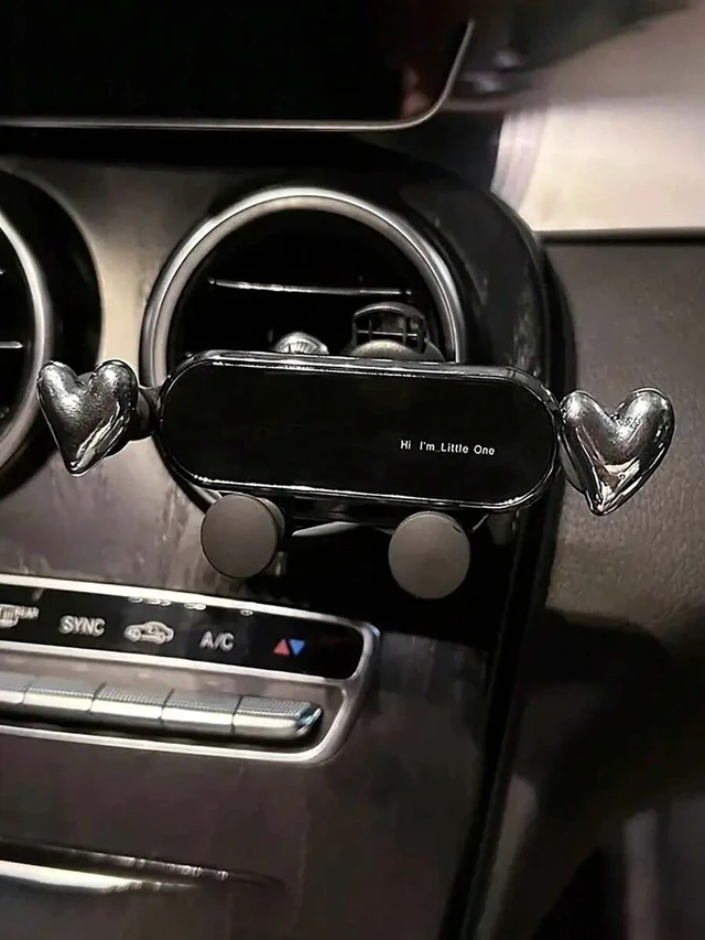 Alt view image 4 of 6 - Bks Heart Shaped Car Phone Holder Vent Mount Silver PVC Dashboard Navigation Bracket Detachable Washable Universal Fit