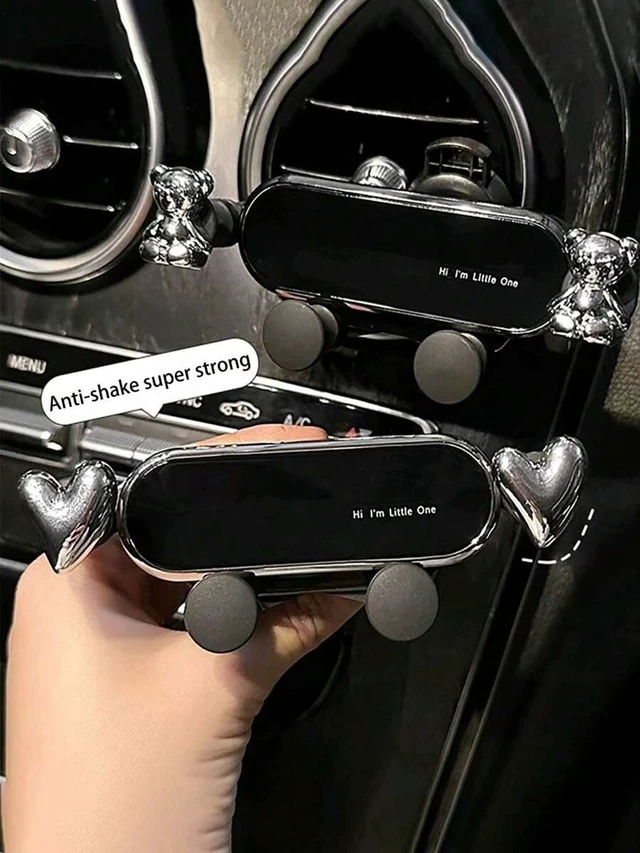 Alt view image 5 of 6 - Bks Heart Shaped Car Phone Holder Vent Mount Silver PVC Dashboard Navigation Bracket Detachable Washable Universal Fit