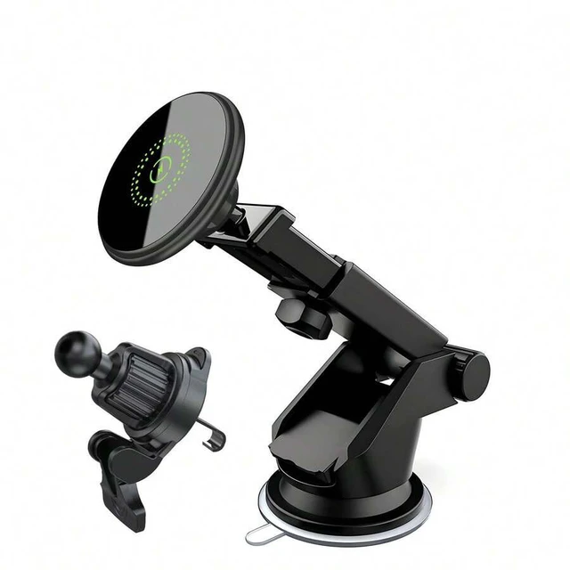 Main image of Bks Magnetic Car Mount Charger 2 in 1 Wireless Charging Holder for iPhone 17 16 15 14 13 12 Series Vent Dashboard Suction Cup