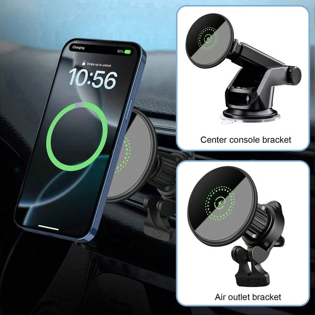 Alt view image 2 of 7 - Bks Magnetic Car Mount Charger 2 in 1 Wireless Charging Holder for iPhone 17 16 15 14 13 12 Series Vent Dashboard Suction Cup