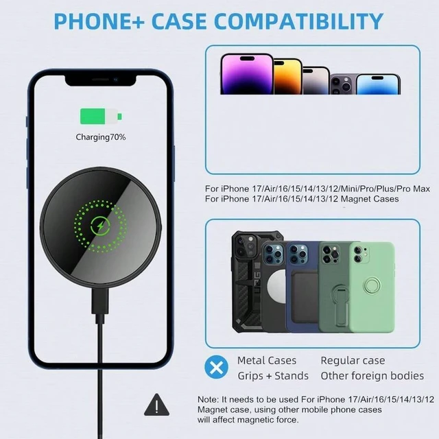 Alt view image 4 of 7 - Bks Magnetic Car Mount Charger 2 in 1 Wireless Charging Holder for iPhone 17 16 15 14 13 12 Series Vent Dashboard Suction Cup