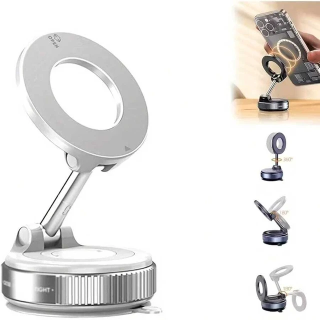 Alt view image 3 of 7 - Bks Vacuum Magnetic Car Phone Holder, 360° Adjustable Suction Cup MagSafe Mount, Pocket-Sized Foldable Design for IPhone Android Cars Gyms Mirrors