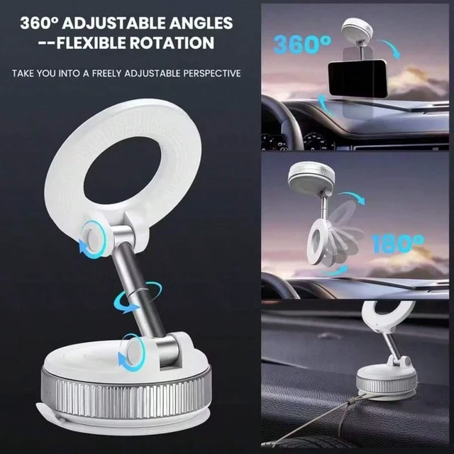 Alt view image 4 of 7 - Bks Vacuum Magnetic Car Phone Holder, 360° Adjustable Suction Cup MagSafe Mount, Pocket-Sized Foldable Design for IPhone Android Cars Gyms Mirrors