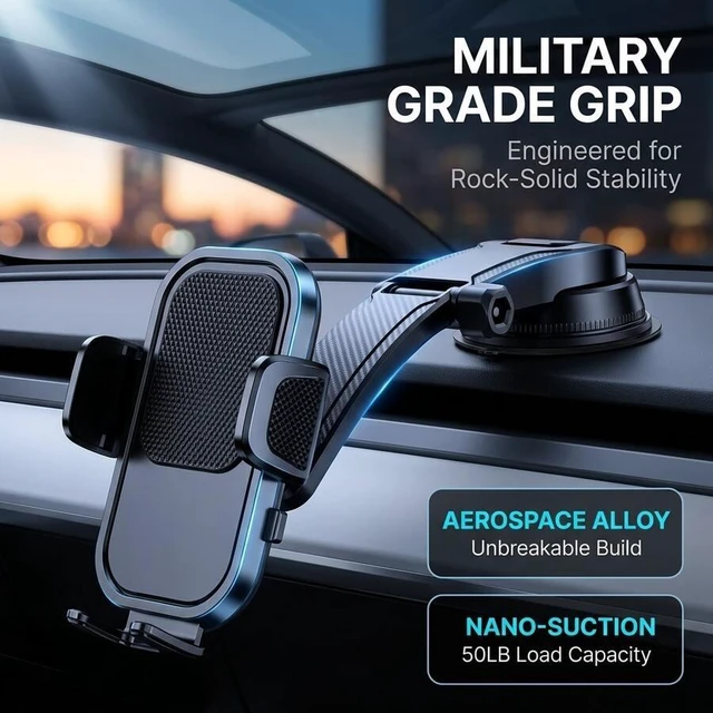 Main image of Bks Universal Car Phone Holder Dashboard Mount, 360 Rotating Adjustable Cell Phone Stand for iPhone Android GPS