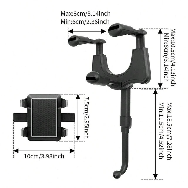 Alt view image 7 of 7 - Bks Car Phone Holder AR Navigation Mount Rotating Dash Cam Compatible One Size Black