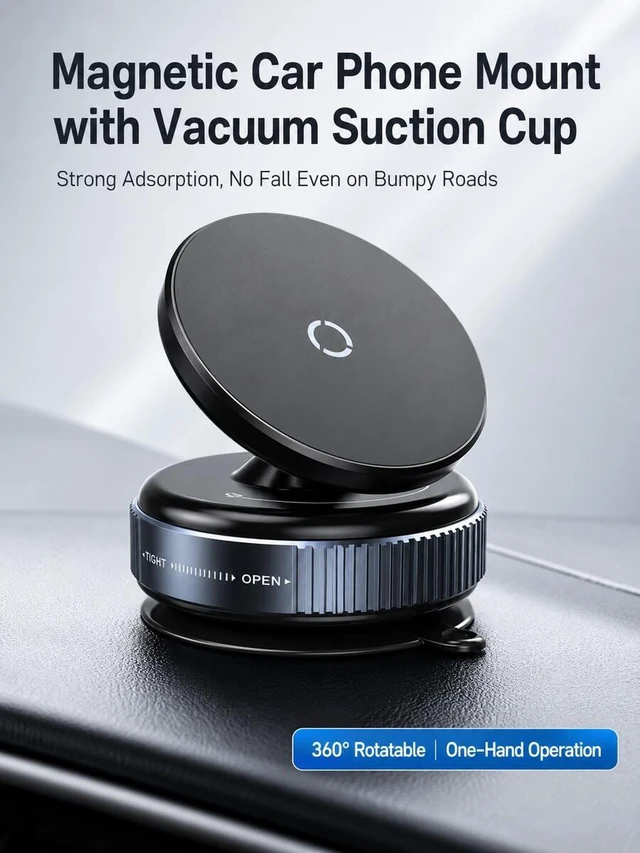 Alt view image 2 of 7 - Bks Vacuum Suction Cup Magnetic Car Phone Holder 360° Rotating Strong MagSafe Compatible Twist Lock Stable Anti-Shake Reusable For 4.7-7.2 Inch Smartphones Daily Driving Navigation Dashboard/Windshiel