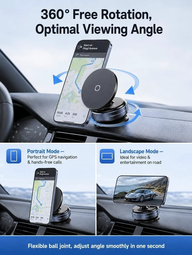 Alt view image 6 of 7 - Bks Vacuum Suction Cup Magnetic Car Phone Holder 360° Rotating Strong MagSafe Compatible Twist Lock Stable Anti-Shake Reusable For 4.7-7.2 Inch Smartphones Daily Driving Navigation Dashboard/Windshiel