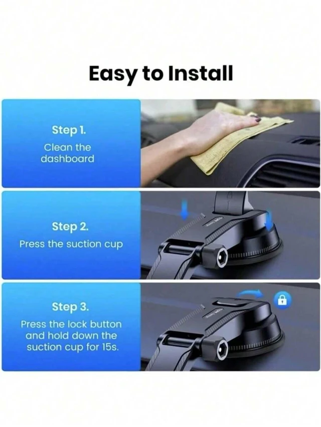 Alt view image 7 of 7 - Bks Universal Car Phone Holder Vent Mount Strong ABS Plastic One Hand Operation 360 Degree Rotatable Adjustable Dashboard Windshield