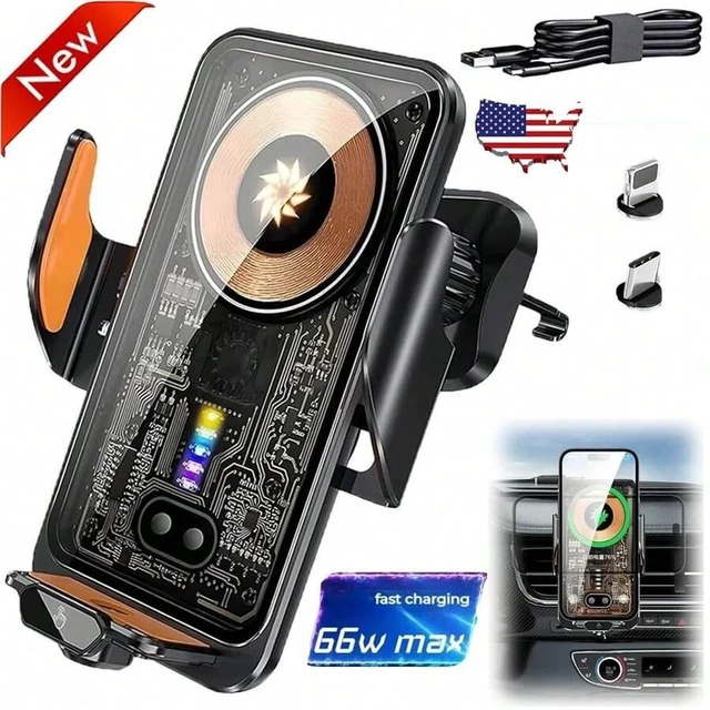 Main image of Bks 66W Fast Wireless Car Charger Mount Magnetic Phone Holder Auto Clamp Rotating Navigation Bracket for iPhone Android