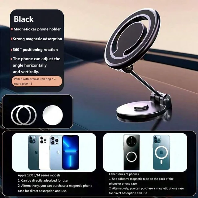 Alt view image 6 of 7 - Bks Magnetic Car Phone Holder Dashboard Console, 360 Rotation, Strong Magnet Mount with Metal Stickers for iPhone Samsung