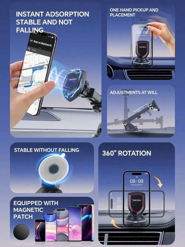 Alt view image 2 of 7 - Bks Magnetic Car Phone Holder Universal Dashboard Mount Compatible iPhone Android Smartphones