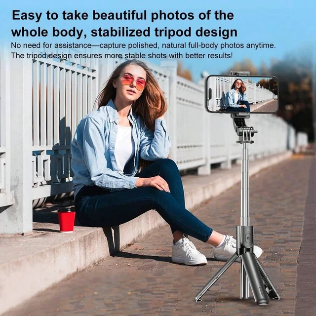 Alt view image 4 of 7 - Bks Portable Selfie Stick Tripod With Wireless Remote, Extendable Lightweight Stand Compatible iPhone Android GoPro