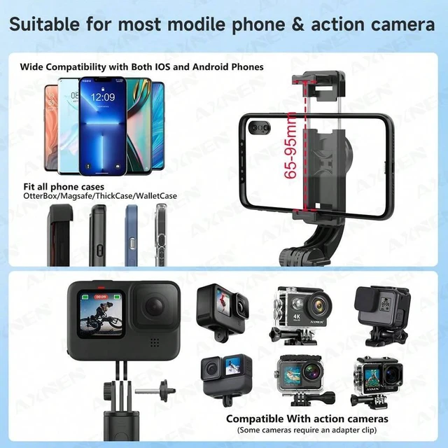 Alt view image 6 of 7 - Bks Portable Selfie Stick Tripod With Wireless Remote, Extendable Lightweight Stand Compatible iPhone Android GoPro